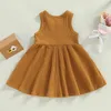 Mädchenkleider Baby Sommerkleidung Baby Kinder Mädchen Kleid ärmellose Crew Hals Solid Sommer A-Line Kleid Mädchen Baumwollkleider R230815