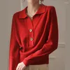 Dames truien rood voor vrouwen herfst trui Koreaanse stijl Casual knop gebreide lange mouwen top dames kleding sueters de mujer moda 2023