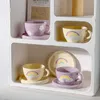Kubki Kreatywne ręcznie malowane tęczowe kubek z spodkiem żółty fioletowy ceramiczny uśmiech kwiatowy i spodki ustawione do herbaty kawy 230815