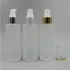 100ML Empty Frost Glass Spray Fine Mist Bottle 34Oz Refillable Round Glass Cream Pump Dispenser Gold Silver Collar with Aluminum Spray Rdha