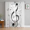 Curtain Music Symbol Black And White Art Tulle Curtains For Living Room Bedroom Transparent Tulle Curtains Window Drapes Sheer Curtain