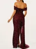 Party Dresses Trumpet / Mermaid Slim Fit Cocktail Ball Dress Sexy Slits And Floor Length Dropped Shoulders Sequined Material Brushed Trail