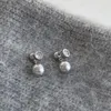 Studörhängen äkta 925 Sterling Silver Grey Pearl Front Back Post Zircon Studs Hypoallergenic Jewelry for Women Girls