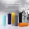 Su Şişeleri Çift Katmanlı Plastik Saman Kupası Ortable Düz Tüp Açık Taşınabilir Büyük Kapasiteli Yaz Modası
