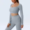 Camicie attive senza soluzione di saldatura a costine a costine appendetta per palestra secca rapida donna fitness a maniche lunghe camicia da yoga sport top addestra