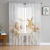 Vorhang, Seestern, Muschel, Stranddruck, durchsichtige Fenstervorhänge, Raum für Wohnzimmer, Schlafzimmer, Küche, Chiffon-Tüllvorhänge