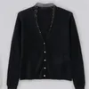 Women's Sweaters Female Single Breasted Solid Color Elegant Pullover Tops Women Lace Trim Diamonds V-Neck Long Sleeve Cardigan 2023 Autumn