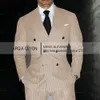 Men s Suits Blazers listrado masculino para o casamento personalizado com figurino de peito duplo, traje 2 peças Tuxedos Blazer Pants 230814