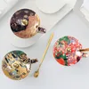 Mokken Bone China koffiemok met deksel en lepel antient Klimt schilderen Porseleinen theekopjes bruiloft Verjaardag cadeau 230815