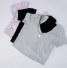 LL Women's Yoga Sports Short Sleeve Sexig Tight Crop Top T-shirt V Neck U Back Beauty Back Fitness000
