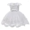 Girl Dresses 1 Year Born Christening Princess Vestidos Birthday Party Children Baptism Baby Girls Clothes Summer Beading Bow White