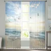 Vorhang, Sonnenuntergang, Meer, Landschaft, Malerei, Fenstervorhänge, Schlafzimmer, modern, drapiert, transparenter Tüll, Volants, Wohnzimmer, Küche, Voile-Vorhang