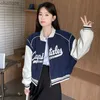 Deeptown Harajuku Fashion Croped Baseball Jacket Kvinnor Överdimensionerad blixtlås Korean Streetwear Short Varsity Jackets Y2K Bomber Coat HKD230815