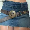 Bälten Suchcute Sunflower Buckle Boho Vintage Rivet Brown Belts For Women Pu Leather Y2K Style Accessories Goth Streetwear Loop Belts 230814