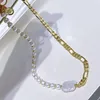 Chains Owe Design 2023 7-8mm Natural Freshwater Pearl With Chain Necklace Elegant Baroque Pendant Choker