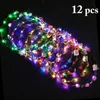 Headwear Hair Accessories 12PCS Flower Wreath Luminous 10-LED Headpiece Garland Crown Flower Headband Glowing Wreath For Wedding Party Christmas Garlands 230815