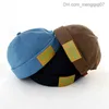 Kapaklar Şapkalar Mini Yuvarlak Şapka Yama Deri Etiketi Vintage Çinli Ev Sahibi Şapka Çocuk Yupi Çift Moda Fırçasız Siyah Kafatası Şapkası Z230815