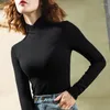 Camisetas T Women Stand-Up Stand-Up Stand-Up Sleeved Stretch T-Shirt Fall/Winter Fleece acolchoado quente Pullover básico Bottoming Moda Top Top