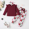 Kleidungssets für 1–5 Jahre, Kleinkind-Mädchen-Kleidungsset, Langarm-Top + Hose + Stirnband, 3-teiliges Frühlings-Outfit für kleine Mädchen