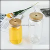 Tumblers 12Oz 16Oz Sublimation Clear Glass Tumbler Frosted Cola Can Bamboo Lid Beer Cocktail Cup Whiskey Coffee Mug Iced Tea Jar 625 Dhbp5
