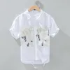 Herren lässige Hemden Sommer Kurzarm Shirt Cotton Leinen japanische Mode vielseitiger Druck personalisierter Patchwork Loose Mantel