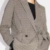 Trajes de mujer Blazers ZXQJ Fashion Fashion Double Showed Shoundstooth Coat Vintage Camina larga Oscibo ropa exterior Femenina Tops elegantes 230815