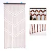 Curtain Door Decoration with Rod Wood Bamboo Beads Handmade Hook Type String Wave Tassel Drape Partition Divider 230815