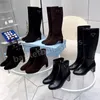 Nylonstövlar kvinnor glänsande läder monolith boot combat frostade kohud långa stövlar designer skor