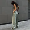 Frauenhose niedriger Aufstieg Weitbein Fracht losen Jogger Hellgrüne Taille Folie gerade Fallschirmhosen Y2K Vintage Frauen