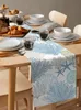 Table Runner Blue Marine Coral Shells Starfish Table Runner for Wedding Decoration Modern Party Home Decoration Tablecloth 230814