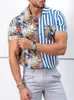 Camisas casuales para hombres Summer Stripe cosechas impresas camisa de manga corta color sólido negocio para hombres