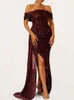 Party Dresses Trumpet / Mermaid Slim Fit Cocktail Ball Dress Sexy Slits And Floor Length Dropped Shoulders Sequined Material Brushed Trail