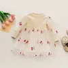 Girl's Dresses Infant Baby Girl Princess Clothes Cherry Embroidery Long Sleeve Layered Tulle Party Dresses Newborn for Baby Spring Dress Outfit R230815