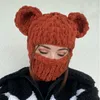 Beanie/Skull Caps Women Winter Balaclava Hats Halloween Party Bear Ears Creative Knit Hat Man Warm Outdoor Full Face Mask Ski Mask 230814