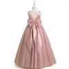 Girl Dresses Elegant Girls Big Bow Dress Teen White First Communion Ceremony Long Robe Clothing Kids Bridesmild Summer V-Neck Vestidos