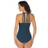 Menas de banho feminina Plus Tamanho Mulheres Amarre o biquíni de cor sólida One peça Swimsuit Ladies Gording Backless Behing Taking Monokini