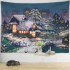 Tapestries Kerstmis Sneeuwachtige reiskaart Tapijtmuur Hanging Forest House Illustratie Huis Woonkamer Decor R230815