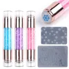 Double Sided Nail Stamper Stamping Plate Set Templates Jelly Silicone Stampers Crystal Handle Nail Art Stamp Image Stencil Tools E167