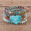 Bracelets Charmet Premium Classic Heart Shape Wrap W Mix Stone Jaspers Beads Pulsera de hilos Joyería Bijoux Dropship 230814