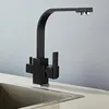Kitchen Faucets 360 Degree Rotation Water Purification Tap Modern Filter 3 Way Drinking Dual Handle Black Sink Faucet Mixer