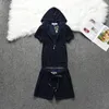 SUSuit da donna Outfit estivi per Women 2023 con cappuccio a maniche corta e pantaloncini a due pezzi Silver Pit Strip JC