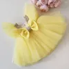 Flickaklänningar sommarbarn för flickor Elegant bröllop brudtärna Backless Bow tulle kvällsfest klänning barn prinsessan kostym