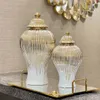 Vases Ceramic Vase Golden Stripes Decorative Ginger Jar Storage Bottle Containers Desktop Porcelain Ornaments Home Decoration 230814