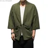 Mäns jackor Men Linen Kimono Fashion Loose Open Front Jacket Men Retro Jacket Casual Jacket Seven Sleeve Open Front Wool Parachute Kimono Top Z230816