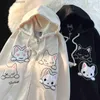 Herrtröjor tröjor söta japanska flockar broderade katt hoodie kvinnors y2k akademi stil lös tröja dragkedja lata och unika hoodie par tröja z230816