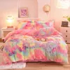 Sängkläder sätter super shaggy coral fleece varm mysig prinsessa sängkläder set mink sammet quiltduvet cover set säng tröskel filt kuddväskor 230814