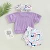 Clothing Sets 0-3Y Baby Girls Clothes Sets Summer Short Sleeve Solid T-shirt and Elastic Rabbit Print Shorts Headband Set