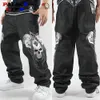 Jeans masculin squelette hip hop brodé jean en jean jean hommes streetwear streetwear streetwear masculates plus taille jeans 230814