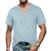 Camisas casuales de hombres 2023 Moda de verano de la camisa de mezclilla europea y americana con cuello en V cubierta de color sólido ropa macho