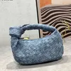 Borsa Totes Denim Bvs Designer Jodies Borse da donna Maglia annodata Originale Y Denim Crochet Beach Pochette pieghettata Croissant Cloud Blue 1SC9